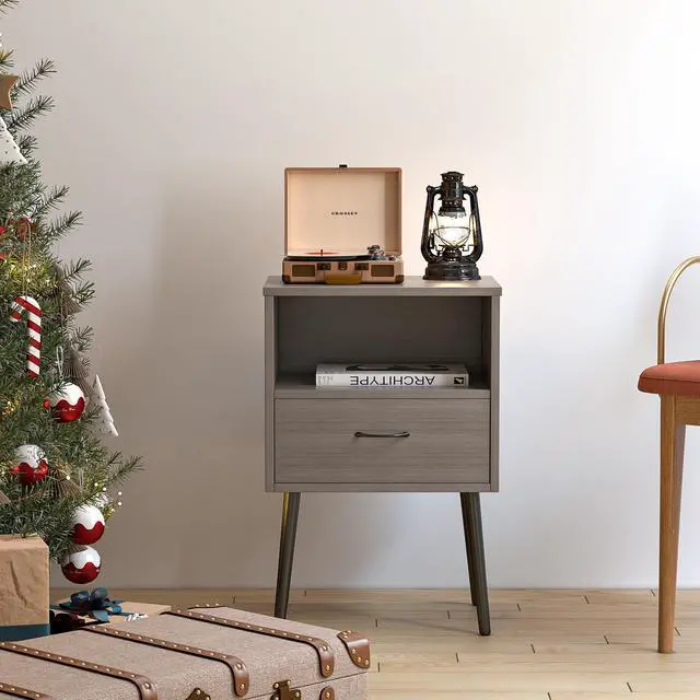 Alt view image 2 of 7 - Two Sets Of Nightstand,Modern Style Bedside Table, With Storage Drawers And Open Wooden Shelves, Suitable For Living Rooms, Bedrooms And Small Spaces. Decorative Bedside Tables In Two Sets, Easy To As