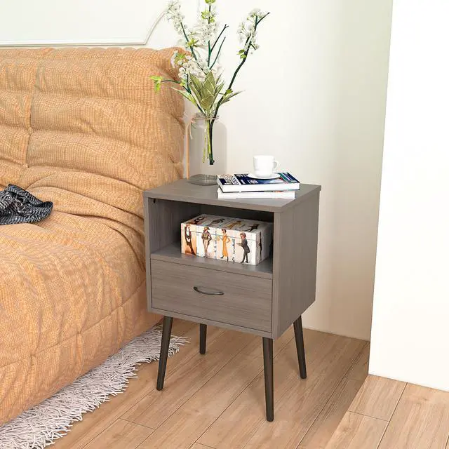 Alt view image 4 of 7 - Two Sets Of Nightstand,Modern Style Bedside Table, With Storage Drawers And Open Wooden Shelves, Suitable For Living Rooms, Bedrooms And Small Spaces. Decorative Bedside Tables In Two Sets, Easy To As