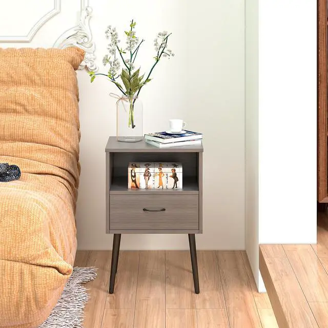 Alt view image 3 of 7 - Two Sets Of Nightstand,Modern Style Bedside Table, With Storage Drawers And Open Wooden Shelves, Suitable For Living Rooms, Bedrooms And Small Spaces. Decorative Bedside Tables In Two Sets, Easy To As