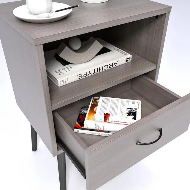 Alt view image 6 of 7 - Two Sets Of Nightstand,Modern Style Bedside Table, With Storage Drawers And Open Wooden Shelves, Suitable For Living Rooms, Bedrooms And Small Spaces. Decorative Bedside Tables In Two Sets, Easy To As