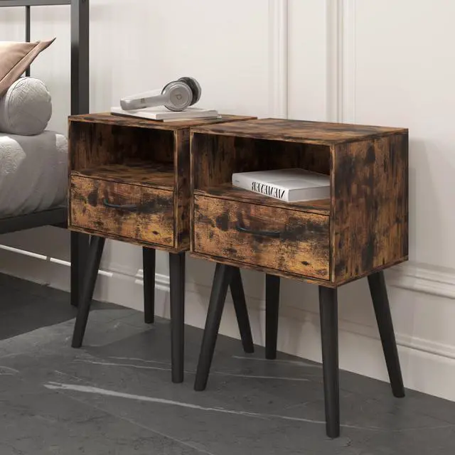 Main image of Two Sets Of Nightstand,Modern Bedside Table With Storage Drawer And Open Wood Shelf, For Living Room, Bedroom And Small Spaces, Accent Night Stand, Easy Assembly