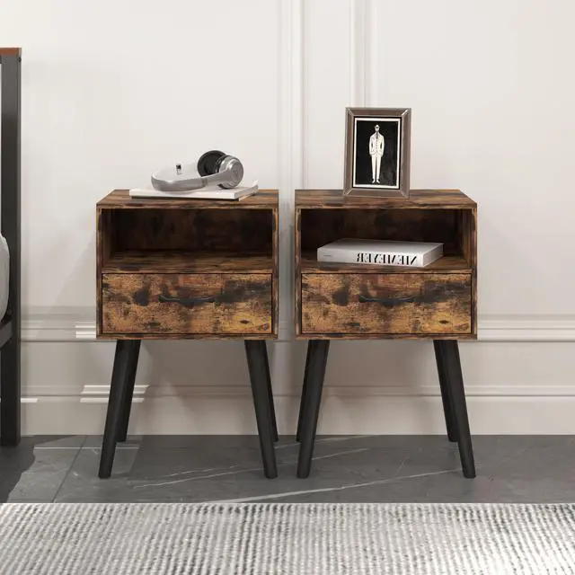 Alt view image 2 of 7 - Two Sets Of Nightstand,Modern Bedside Table With Storage Drawer And Open Wood Shelf, For Living Room, Bedroom And Small Spaces, Accent Night Stand, Easy Assembly