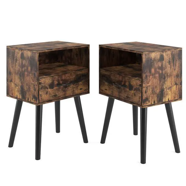 Alt view image 4 of 7 - Two Sets Of Nightstand,Modern Bedside Table With Storage Drawer And Open Wood Shelf, For Living Room, Bedroom And Small Spaces, Accent Night Stand, Easy Assembly
