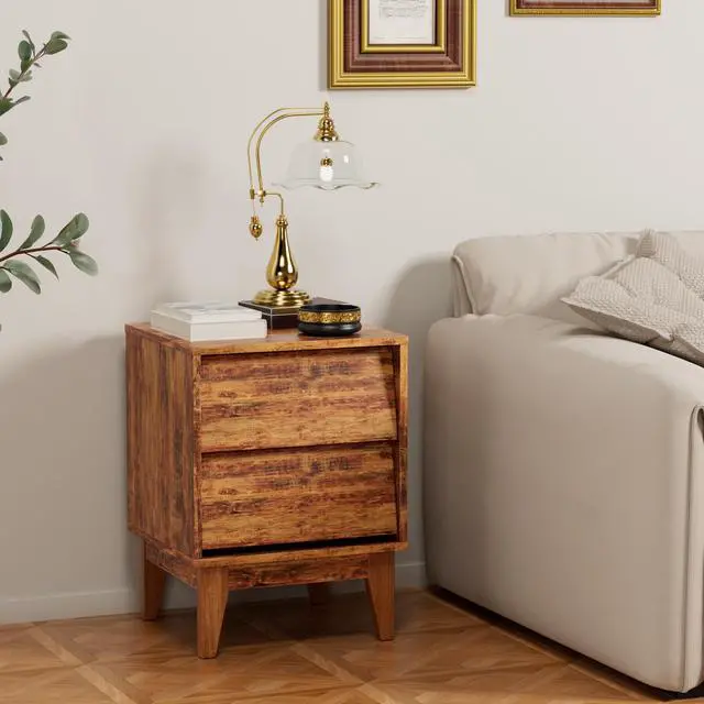 Alt view image 3 of 7 - 2 Set Nightstands Features Vintage-Style And Bevel Design, Made Of Mdf, Mid Century Modern Nightstand, Night Stand For Bedroom