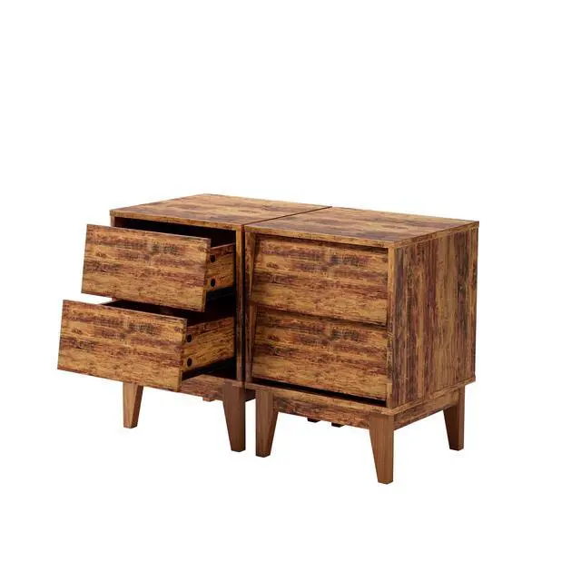 Alt view image 6 of 7 - 2 Set Nightstands Features Vintage-Style And Bevel Design, Made Of Mdf, Mid Century Modern Nightstand, Night Stand For Bedroom