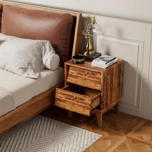 Alt view image 2 of 7 - 2 Set Nightstands Features Vintage-Style And Bevel Design, Made Of Mdf, Mid Century Modern Nightstand, Night Stand For Bedroom