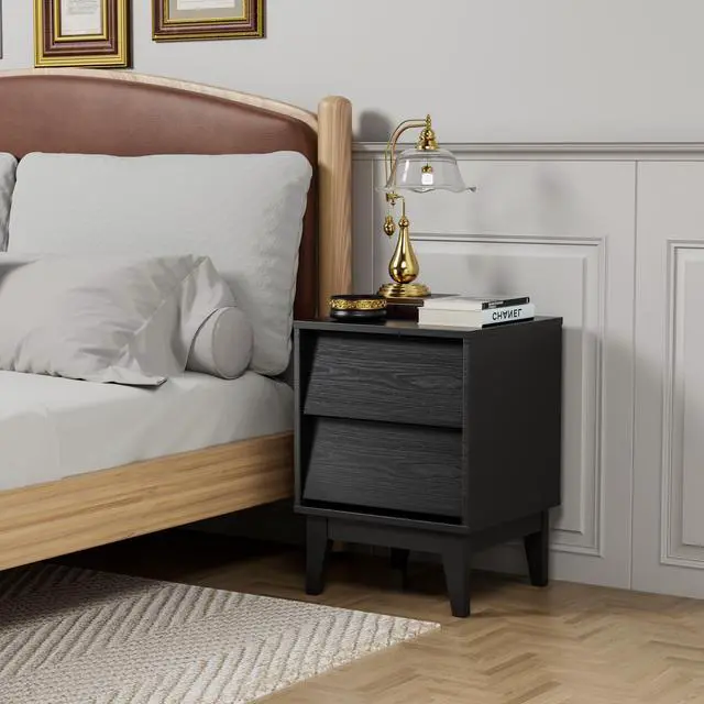 Alt view image 2 of 7 - 2 Set Nightstands Features Vintage-Style And Bevel Design, Made Of Mdf, Mid Century Modern Nightstand, Night Stand For Bedroom