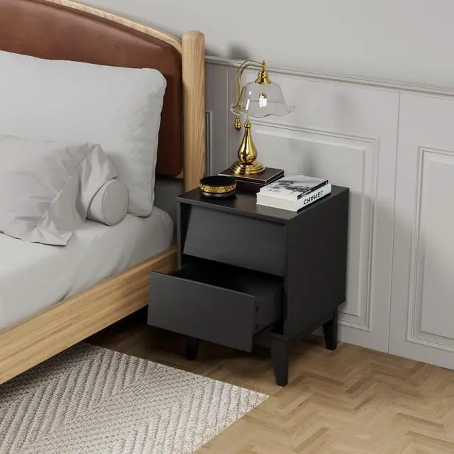 Alt view image 3 of 7 - 2 Set Nightstands Features Vintage-Style And Bevel Design, Made Of Mdf, Mid Century Modern Nightstand, Night Stand For Bedroom