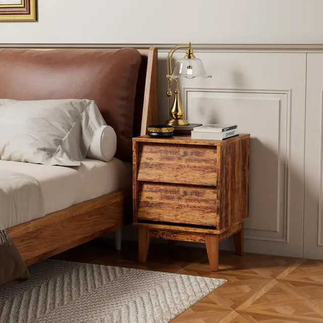 Alt view image 5 of 7 - 2 Set Nightstands Features Vintage-Style And Bevel Design, Made Of Mdf, Mid Century Modern Nightstand, Night Stand For Bedroom