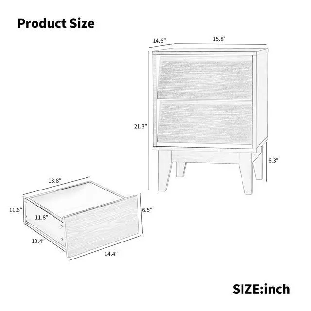 Alt view image 5 of 7 - 2 Set Nightstands Features Vintage-Style And Bevel Design, Made Of Mdf, Mid Century Modern Nightstand, Night Stand For Bedroom