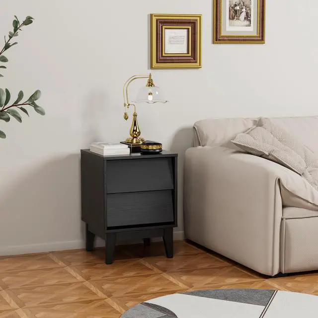 Alt view image 4 of 7 - 2 Set Nightstands Features Vintage-Style And Bevel Design, Made Of Mdf, Mid Century Modern Nightstand, Night Stand For Bedroom