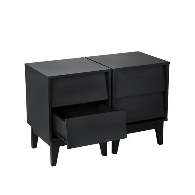 Alt view image 6 of 7 - 2 Set Nightstands Features Vintage-Style And Bevel Design, Made Of Mdf, Mid Century Modern Nightstand, Night Stand For Bedroom