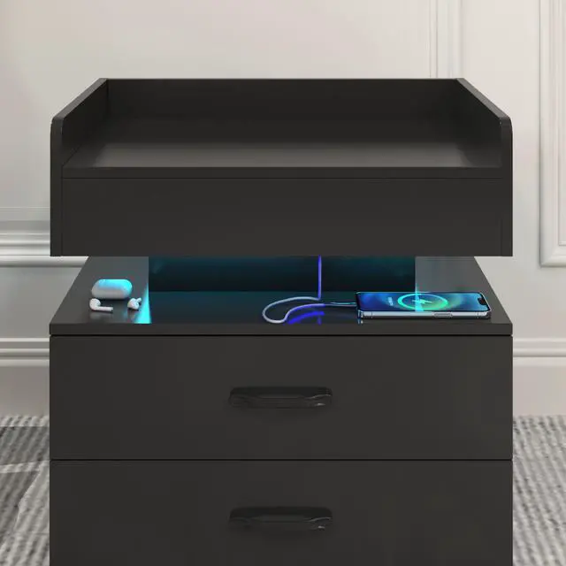 Alt view image 7 of 7 - 1 Set Nightstand With Adjustable Led Strip Light, 2-Drawers, Large Storage Space, Suitable For Bedside Table, Coffee Table, Sofa Side Table Or End Table For Study Desk