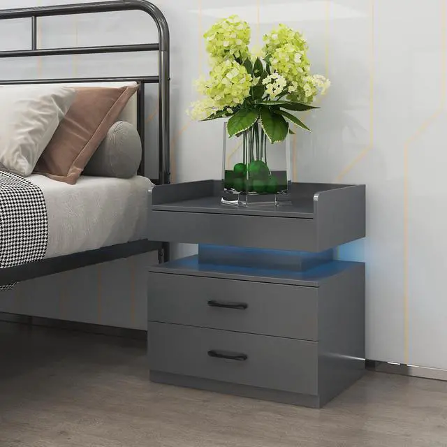 Main image of 1 Set Nightstand With Adjustable Led Strip Light, 2-Drawers, Large Storage Space, Suitable For Bedside Table, Coffee Table, Sofa Side Table Or End Table For Study Desk