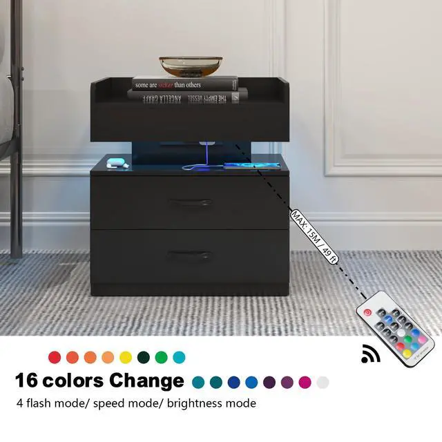 Alt view image 4 of 7 - 1 Set Nightstand With Adjustable Led Strip Light, 2-Drawers, Large Storage Space, Suitable For Bedside Table, Coffee Table, Sofa Side Table Or End Table For Study Desk