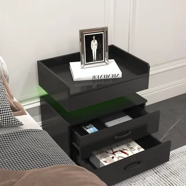 Alt view image 6 of 7 - 1 Set Nightstand With Adjustable Led Strip Light, 2-Drawers, Large Storage Space, Suitable For Bedside Table, Coffee Table, Sofa Side Table Or End Table For Study Desk