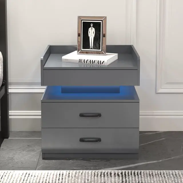 Alt view image 2 of 7 - 1 Set Nightstand With Adjustable Led Strip Light, 2-Drawers, Large Storage Space, Suitable For Bedside Table, Coffee Table, Sofa Side Table Or End Table For Study Desk