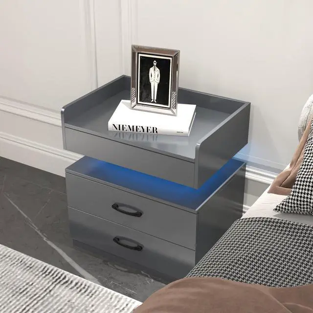Alt view image 3 of 7 - 1 Set Nightstand With Adjustable Led Strip Light, 2-Drawers, Large Storage Space, Suitable For Bedside Table, Coffee Table, Sofa Side Table Or End Table For Study Desk