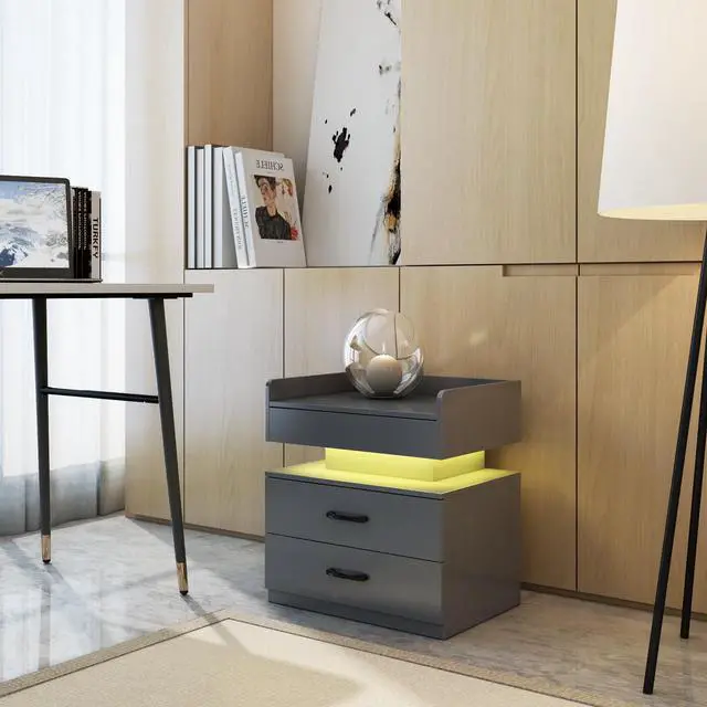Alt view image 6 of 7 - 1 Set Nightstand With Adjustable Led Strip Light, 2-Drawers, Large Storage Space, Suitable For Bedside Table, Coffee Table, Sofa Side Table Or End Table For Study Desk