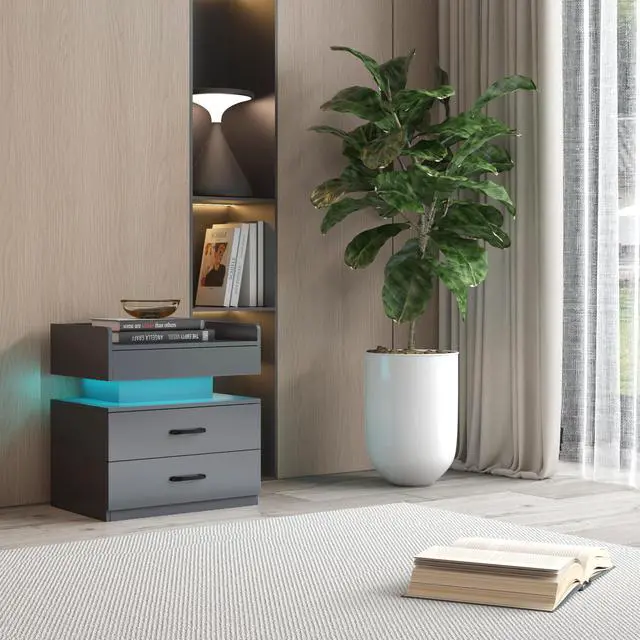 Alt view image 5 of 7 - 1 Set Nightstand With Adjustable Led Strip Light, 2-Drawers, Large Storage Space, Suitable For Bedside Table, Coffee Table, Sofa Side Table Or End Table For Study Desk