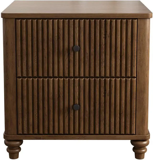 Main image of Fluted Nightstand 2-Piece Set, 21.65" Wide Side Table With 3 Drawers, Mid Century Modern Wood Nightstand With Metal Handle, Wooden Bedside End Table For Bedroom, Living Room, Closet, Walnut