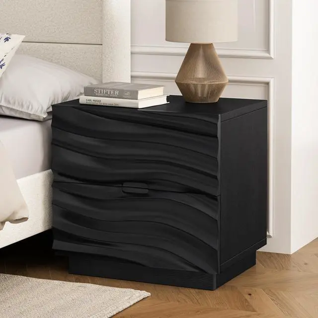 Alt view image 5 of 7 - Solid Wood Nightstands, Bedside Table With 2 Drawers, No Handles, Sofa End Table For Living Room, Bedrooms,Black