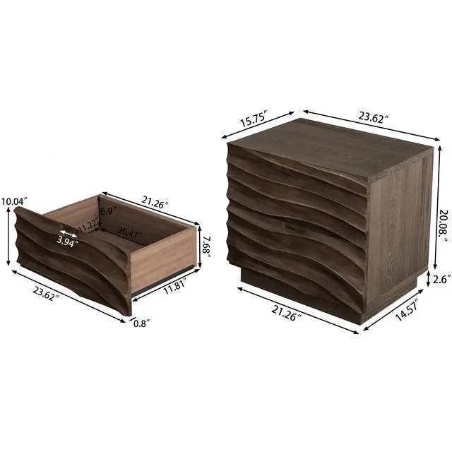 Alt view image 3 of 7 - Solid Wood Nightstands Set Of 2, Bedside Table With 2 Drawers, No Handles, Sofa End Table For Living Room, Bedrooms,Brown