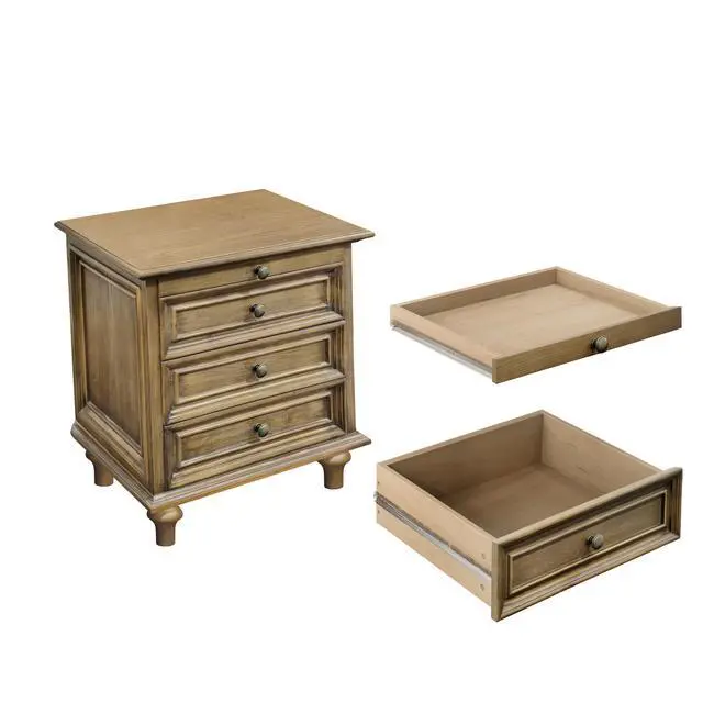 Alt view image 7 of 7 - Farmhouse Nightstands Set Of 2 With 4 Drawer,Wood Storage End Table With Hidden Pull-Out Shelf, Large Side Table With 4 Solid Wood Feet And Metal Handle,Easy Assembly,Light Brown