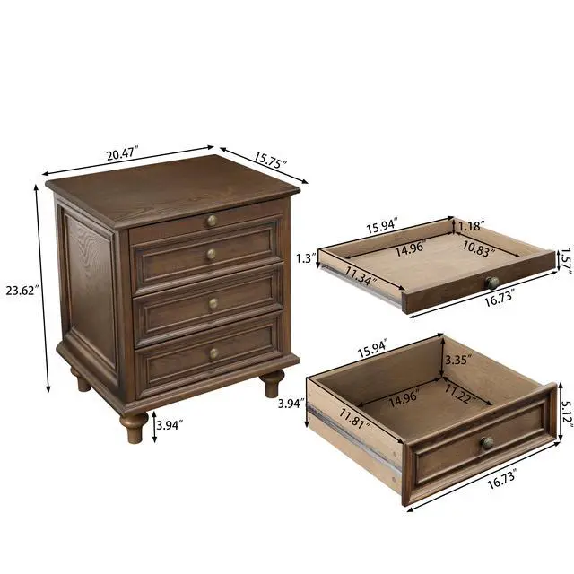 Alt view image 3 of 7 - Farmhouse Nightstands Set Of 2 With 4 Drawer,Wood Storage End Table With Hidden Pull-Out Shelf, Large Side Table With 4 Solid Wood Feet And Metal Handle,Easy Assembly,Walnut Brown
