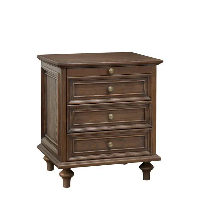 Alt view image 5 of 7 - Farmhouse Nightstands Set Of 2 With 4 Drawer,Wood Storage End Table With Hidden Pull-Out Shelf, Large Side Table With 4 Solid Wood Feet And Metal Handle,Easy Assembly,Walnut Brown