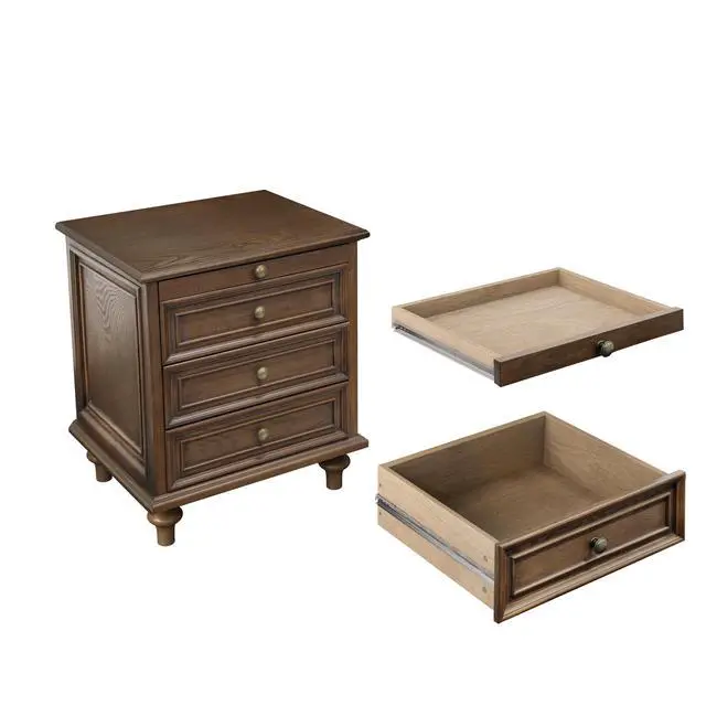 Alt view image 7 of 7 - Farmhouse Nightstands Set Of 2 With 4 Drawer,Wood Storage End Table With Hidden Pull-Out Shelf, Large Side Table With 4 Solid Wood Feet And Metal Handle,Easy Assembly,Walnut Brown