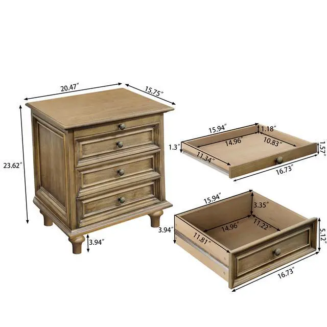 Alt view image 3 of 7 - Farmhouse Nightstands Set Of 2 With 4 Drawer,Wood Storage End Table With Hidden Pull-Out Shelf, Large Side Table With 4 Solid Wood Feet And Metal Handle,Easy Assembly,Light Brown