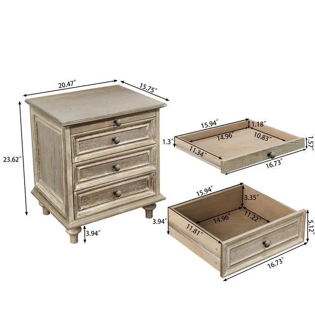 Alt view image 3 of 7 - Farmhouse Nightstands With 4 Drawer,Wood Storage End Table With Hidden Pull-Out Shelf, Large Side Table With 4 Solid Wood Feet And Metal Handle,Easy Assembly,Natural