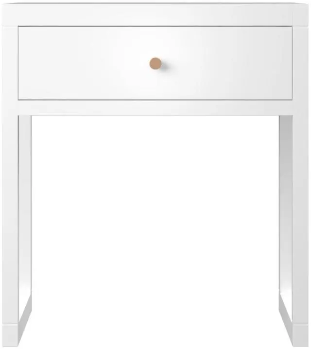 Main image of Modern White Nightstand With Drawer, Minimalist Bedside Table With Wood Knob, Compact End Table For Bedroom, Apartment, Or Small Spaces, Easy Assembly