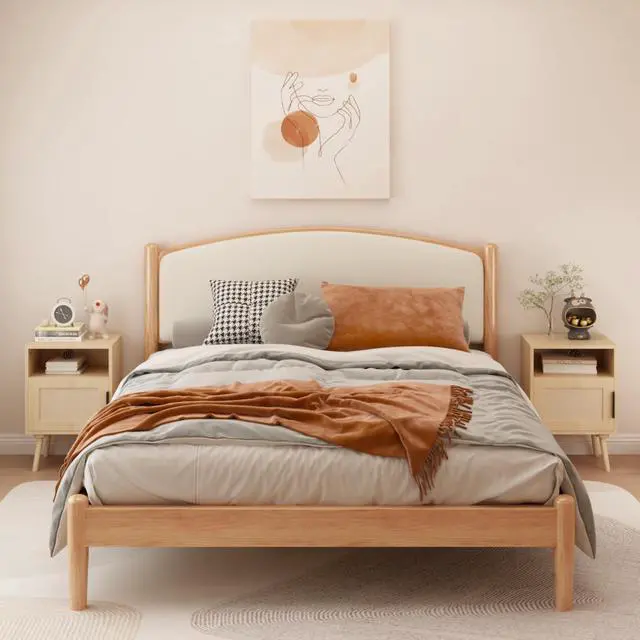 Alt view image 7 of 7 - 22.83'' H Rattan Nightstand, Side Table With Door Open Shelf, Accent Bedside End Table With Solid Wood Legs For Bedroom, Dorm And Small Spaces, Oak