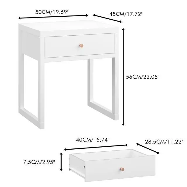 Alt view image 3 of 7 - Modern White Nightstand With Drawer, Minimalist Bedside Table With Wood Knob, Compact End Table For Bedroom, Apartment, Or Small Spaces, Easy Assembly