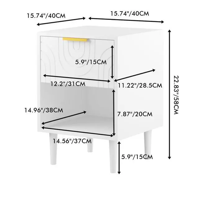 Alt view image 3 of 7 - 22.83'' H Modern White Nightstand With One Drawer And Open Shelf, Gold - Accented Handle, Ideal For Bedroom Decor