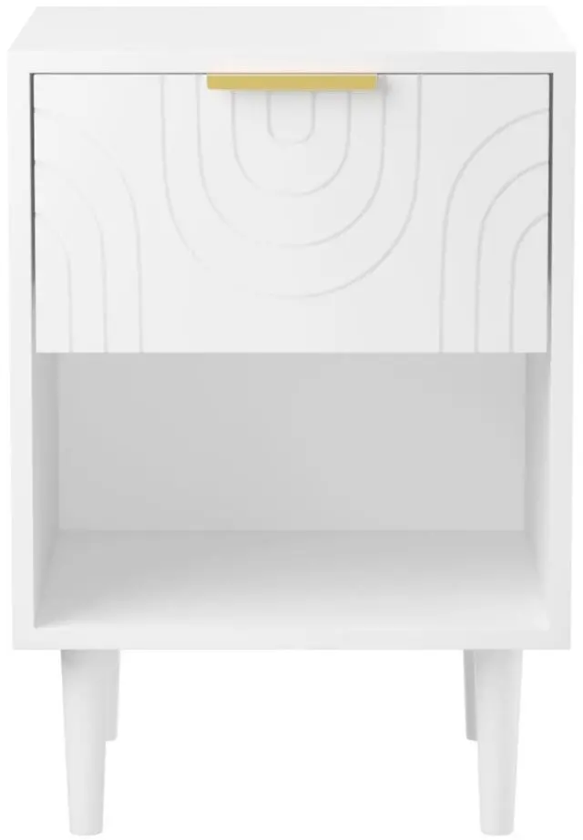 Main image of 22.83'' H Modern White Nightstand With One Drawer And Open Shelf, Gold - Accented Handle, Ideal For Bedroom Decor