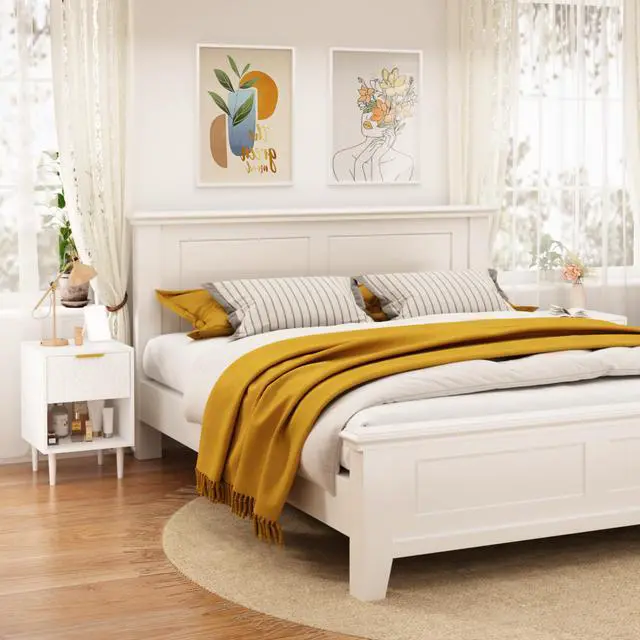 Alt view image 5 of 7 - 22.83'' H Modern White Nightstand With One Drawer And Open Shelf, Gold - Accented Handle, Ideal For Bedroom Decor