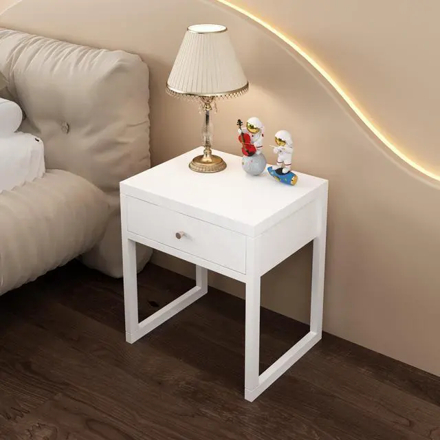 Alt view image 6 of 7 - Modern White Nightstand With Drawer, Minimalist Bedside Table With Wood Knob, Compact End Table For Bedroom, Apartment, Or Small Spaces, Easy Assembly