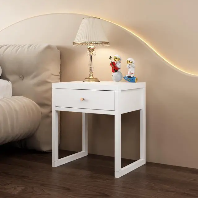 Alt view image 7 of 7 - Modern White Nightstand With Drawer, Minimalist Bedside Table With Wood Knob, Compact End Table For Bedroom, Apartment, Or Small Spaces, Easy Assembly