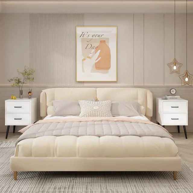 Alt view image 6 of 7 - 2-Drawer Nightstand With Metal Legs And Metal Handles, Modern White Bedside Table, Small End Table For Bedroom, Living Room Or Apartment
