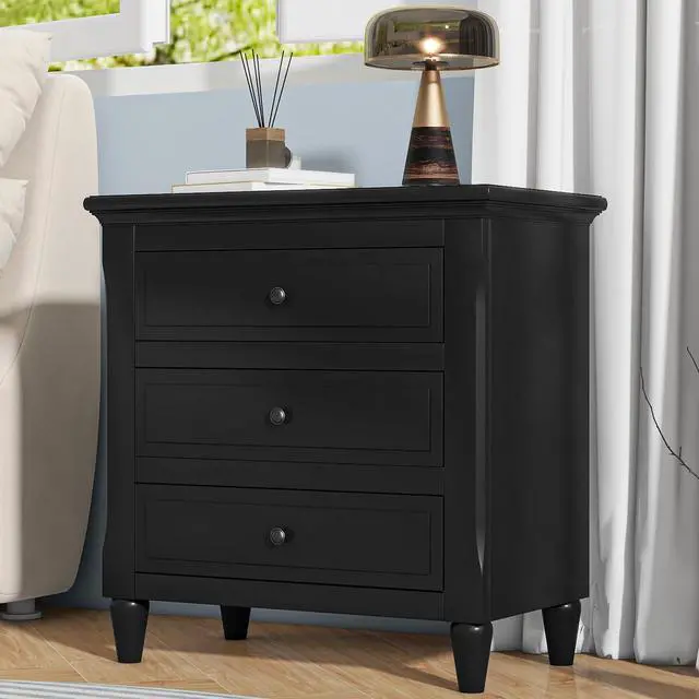 Alt view image 2 of 7 - U_Style 28''Painted Nightstand With 3 Drawers And Smooth Gliding Rails ,Simple Bedside Cabinet With Metal Handle, Minimalist Sofa Side Table With Rubber Legs For Bedroom Sofa Couch Office