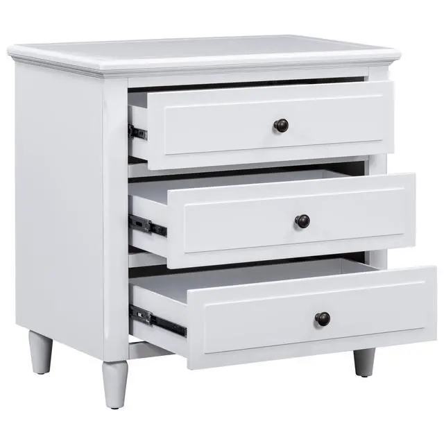 Alt view image 6 of 7 - U_Style 28''Painted Nightstand With 3 Drawers And Smooth Gliding Rails ,Simple Bedside Cabinet With Metal Handle, Minimalist Sofa Side Table With Rubber Legs For Bedroom Sofa Couch Office