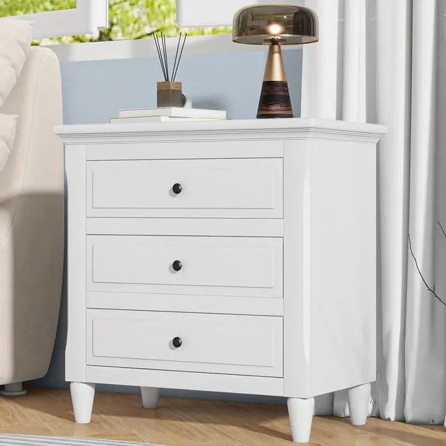 Alt view image 2 of 7 - U_Style 28''Painted Nightstand With 3 Drawers And Smooth Gliding Rails ,Simple Bedside Cabinet With Metal Handle, Minimalist Sofa Side Table With Rubber Legs For Bedroom Sofa Couch Office