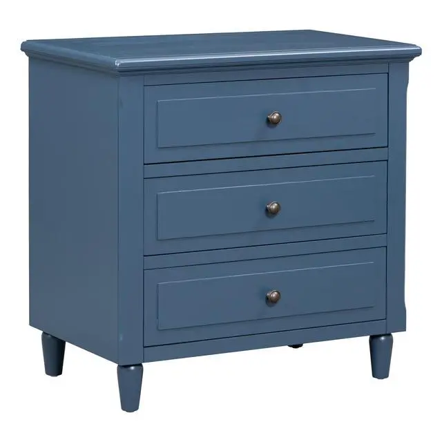 Alt view image 4 of 7 - U_Style 28''Pine Wood Nightstand With 3 Drawers And Smooth Gliding Rails ,Simple Bedside Cabinet With Metal Handle, Minimalist Sofa Side Table With Rubber Legs For Bedroom Sofa Couch Office