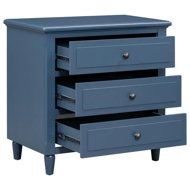 Alt view image 6 of 7 - U_Style 28''Pine Wood Nightstand With 3 Drawers And Smooth Gliding Rails ,Simple Bedside Cabinet With Metal Handle, Minimalist Sofa Side Table With Rubber Legs For Bedroom Sofa Couch Office