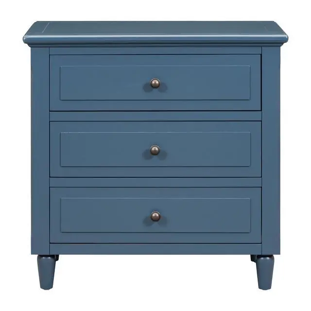 Alt view image 3 of 7 - U_Style 28''Pine Wood Nightstand With 3 Drawers And Smooth Gliding Rails ,Simple Bedside Cabinet With Metal Handle, Minimalist Sofa Side Table With Rubber Legs For Bedroom Sofa Couch Office