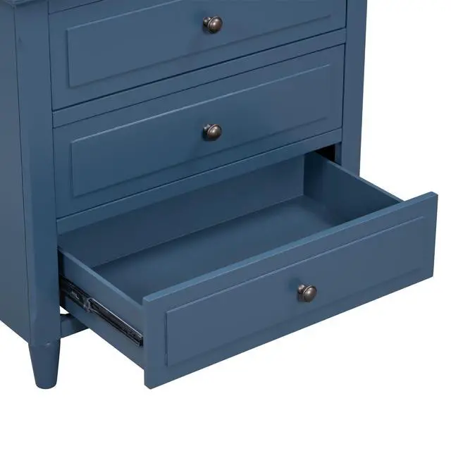 Alt view image 5 of 7 - U_Style 28''Pine Wood Nightstand With 3 Drawers And Smooth Gliding Rails ,Simple Bedside Cabinet With Metal Handle, Minimalist Sofa Side Table With Rubber Legs For Bedroom Sofa Couch Office