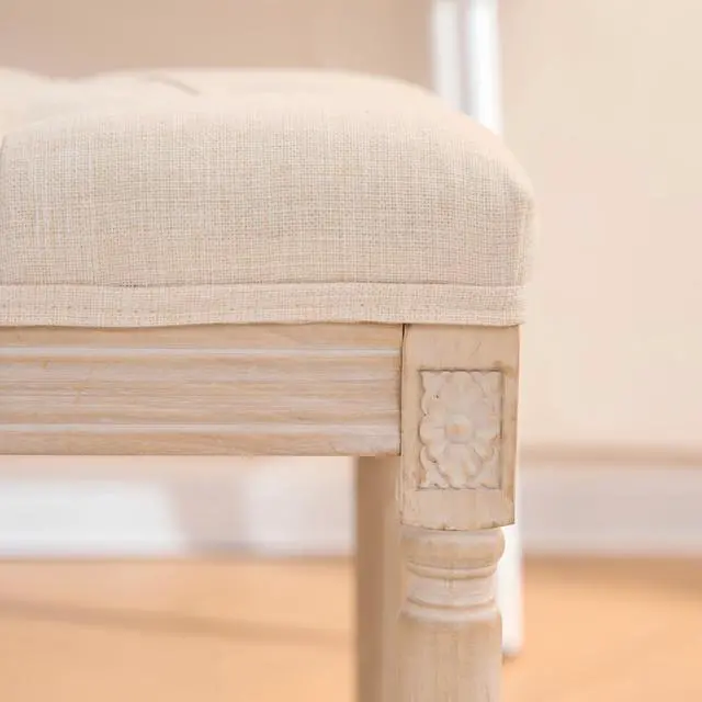Alt view image 4 of 7 - French Style Bench, Linen Fabric Entryway Bench, Upholstered Tufted End of Bed Bench with Brushed Wood Legs, Beige